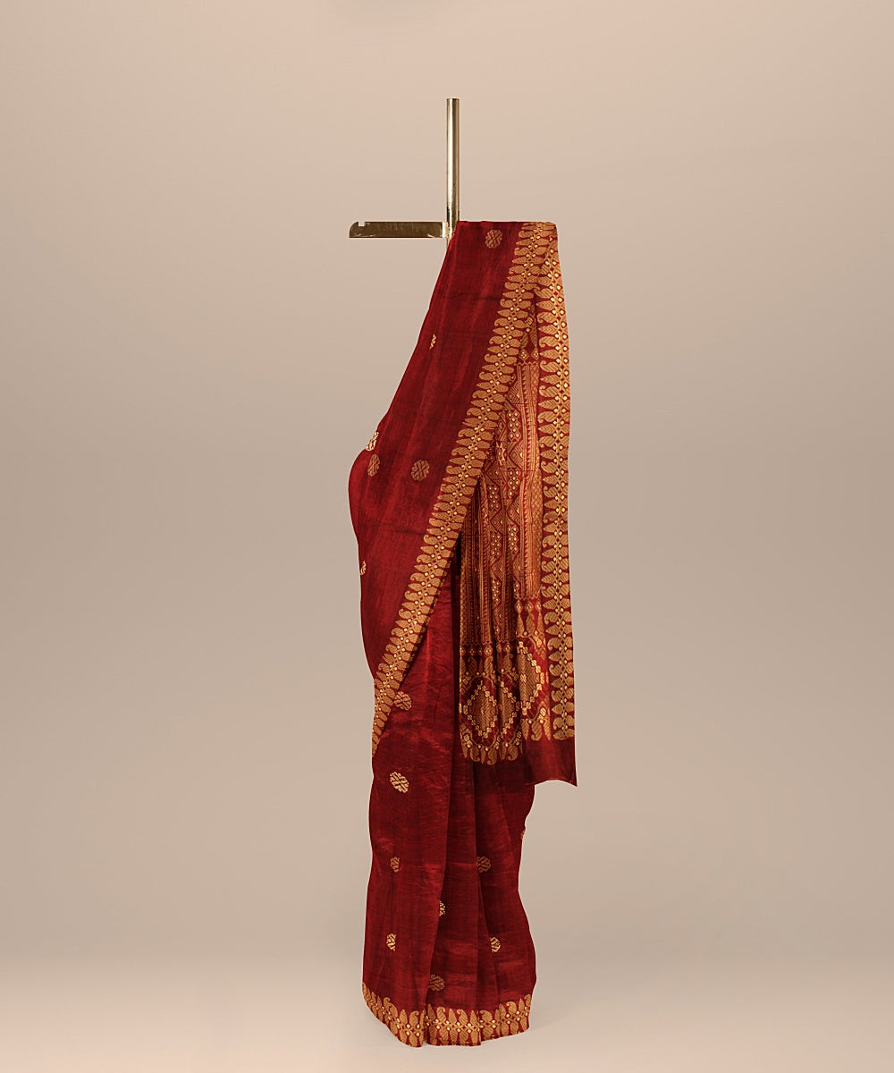 Maroon brown cream cotton handwoven assam saree