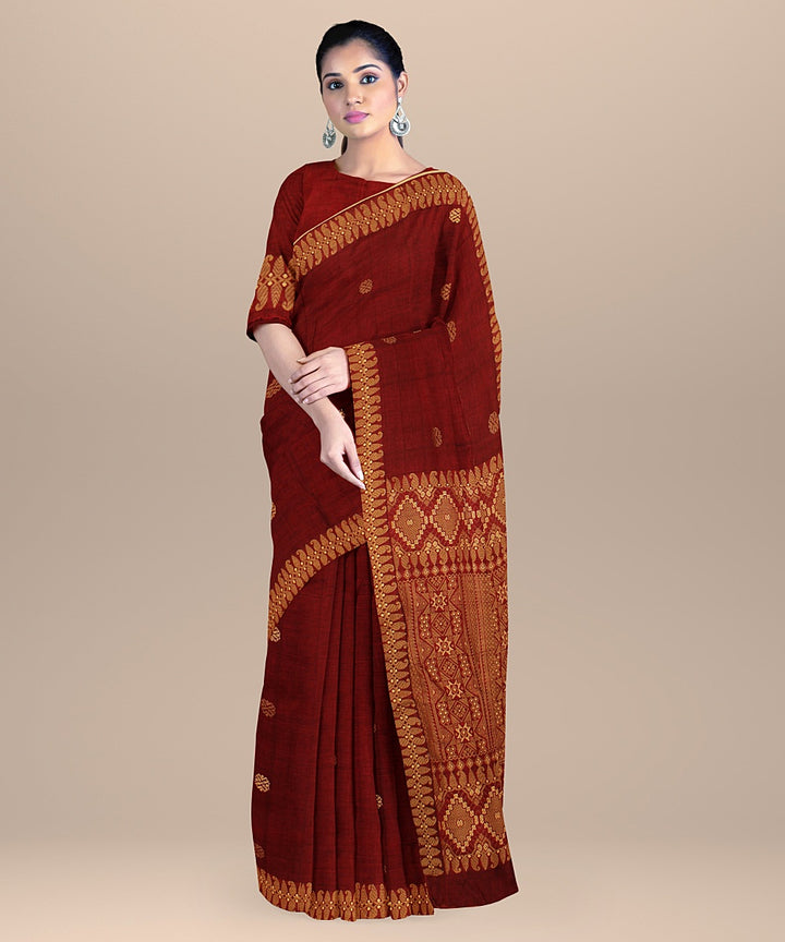 Maroon brown cream cotton handwoven assam saree