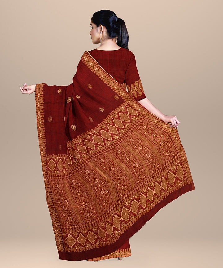 Maroon brown cream cotton handwoven assam saree