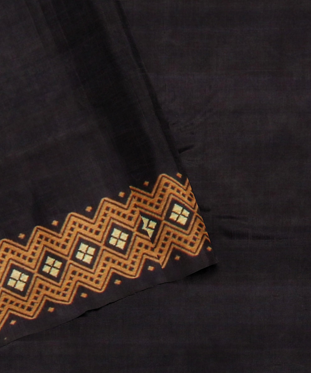 Dark blue brown cream cotton handwoven assam saree