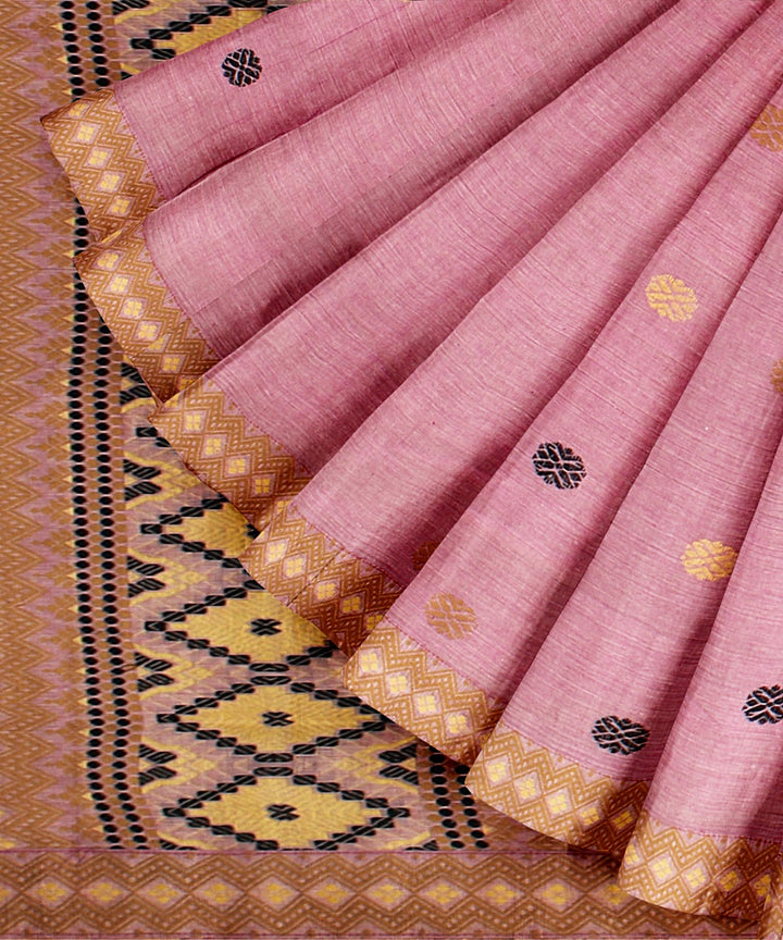 Lavender brown black cotton handwoven assam saree