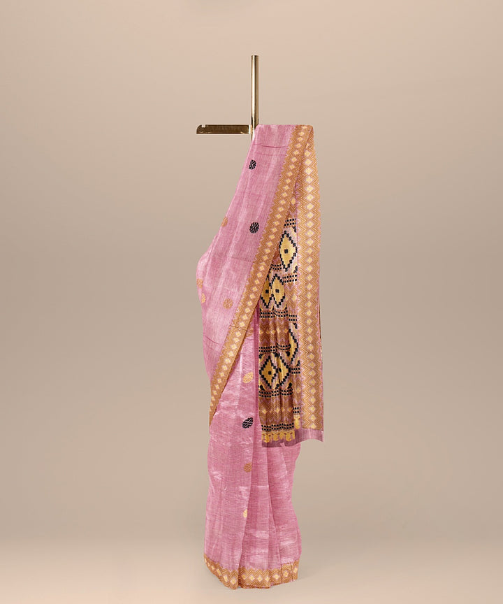 Lavender brown black cotton handwoven assam saree