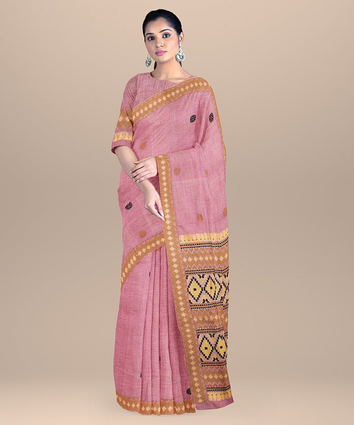 Lavender brown black cotton handwoven assam saree