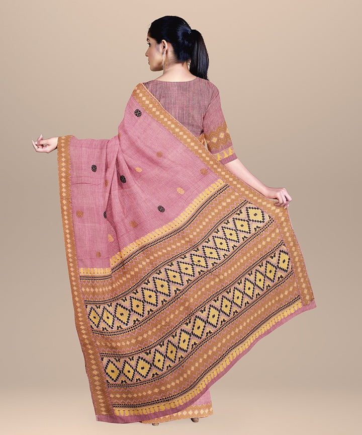 Lavender brown black cotton handwoven assam saree