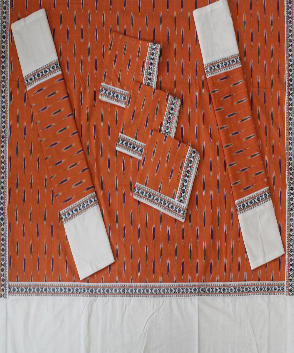 Orange offwhite handmade pochampally ikat cotton diwan set