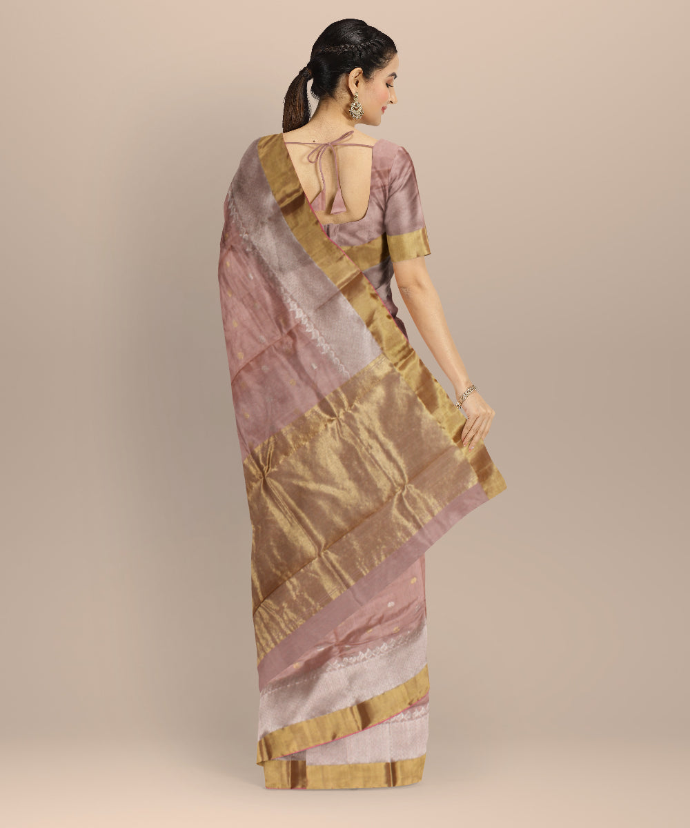 Pink golden jari chanderi cotton silk handwoven saree