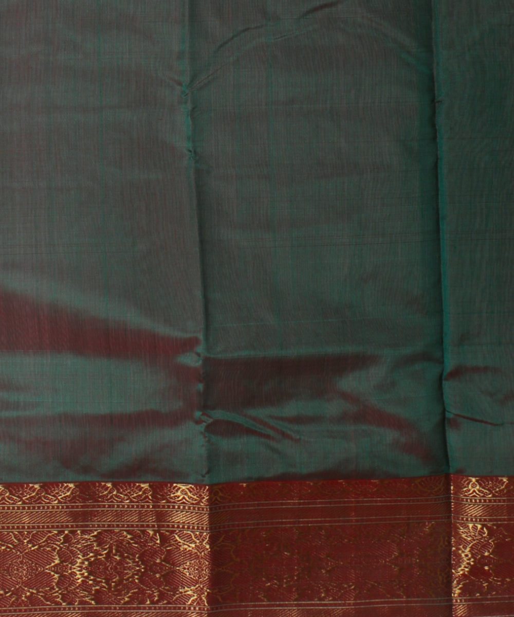 Dark green red chanderi cotton silk handwoven saree