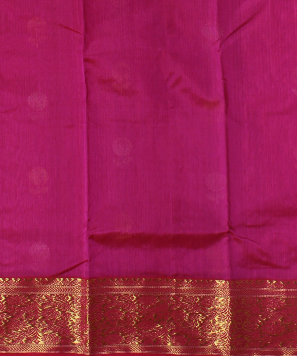 Pink red golden jari chanderi cotton silk handwoven saree