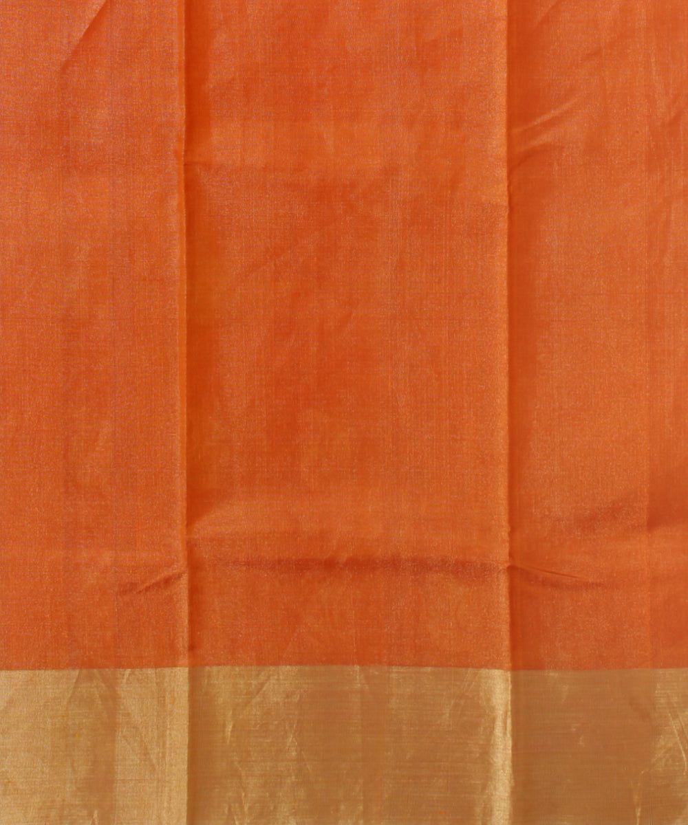Orange golden jari buti chanderi cotton silk handwoven saree