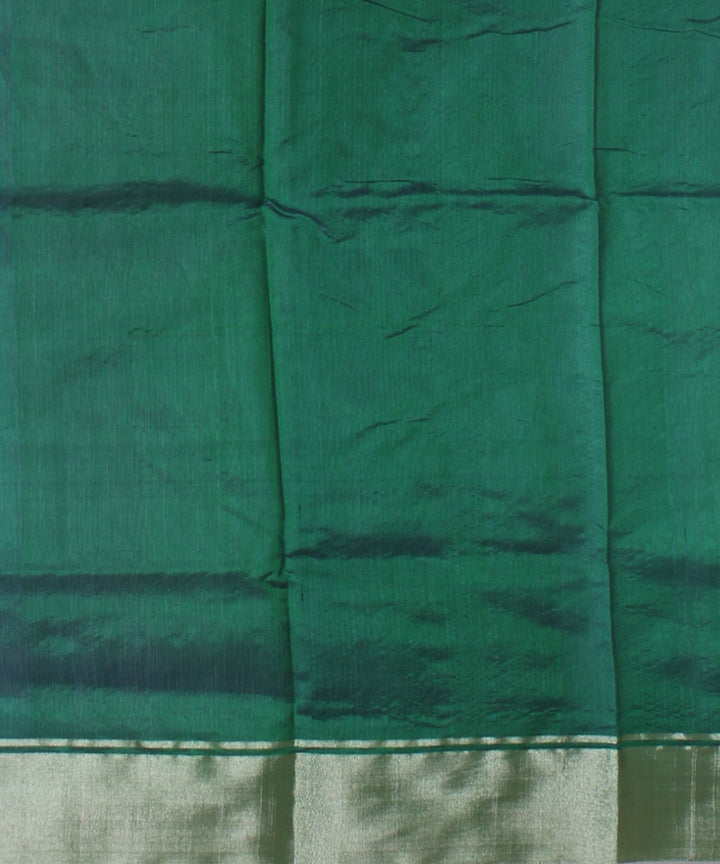 Dark green silver jari buti chanderi cotton silk handwoven saree