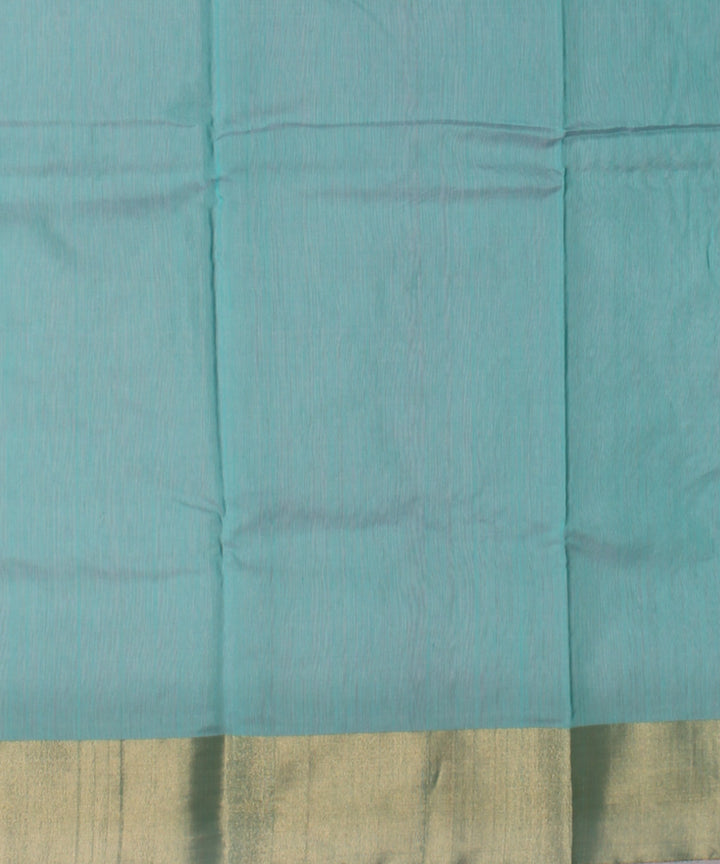 Sky blue golden jari chanderi cotton silk handwoven saree