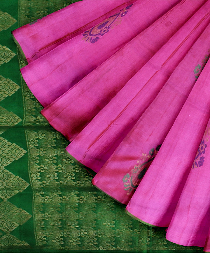 Pink green handwoven karnataka silk saree