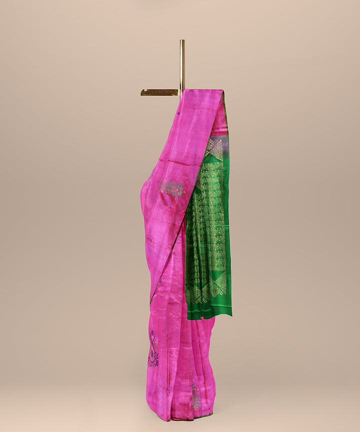 Pink green handwoven karnataka silk saree