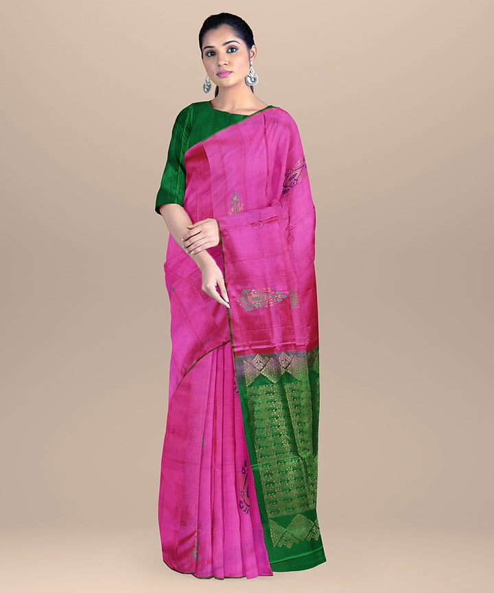 Pink green handwoven karnataka silk saree