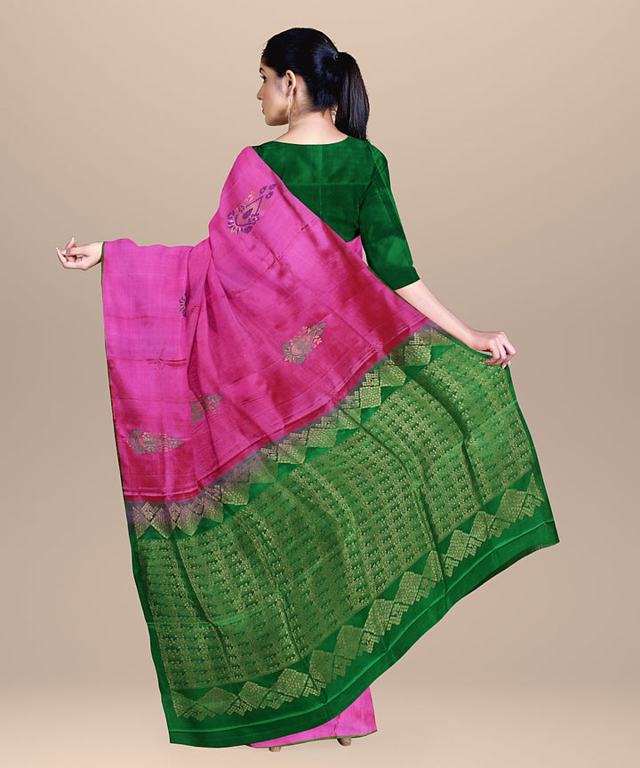 Pink green handwoven karnataka silk saree