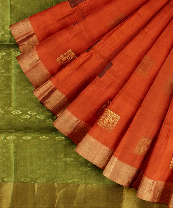 Orange green handwoven karnataka silk saree