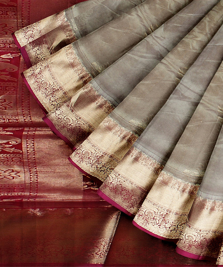 Beige pink handwoven karnataka silk saree