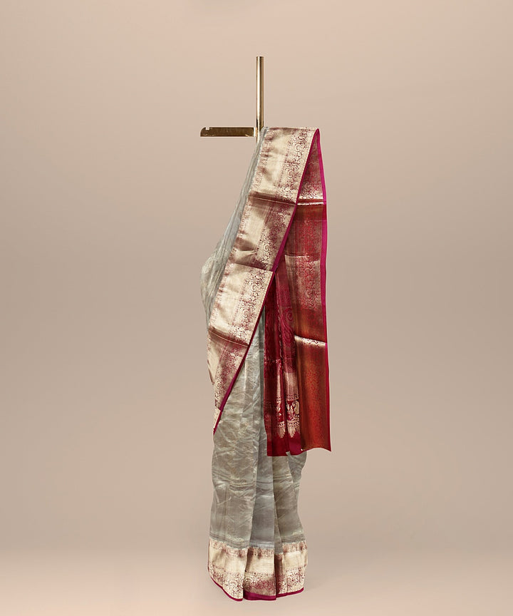 Beige pink handwoven karnataka silk saree