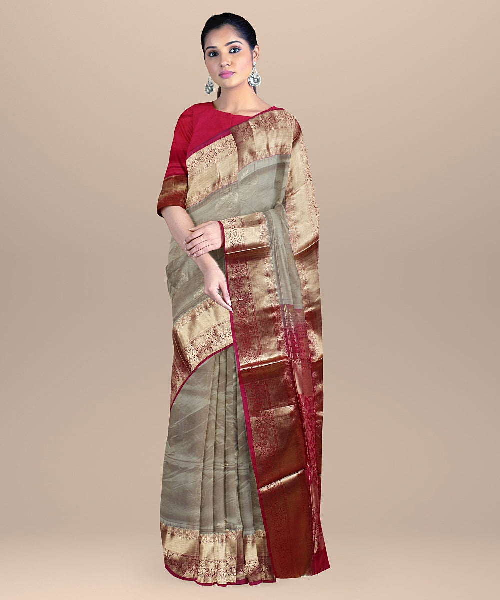 Beige pink handwoven karnataka silk saree