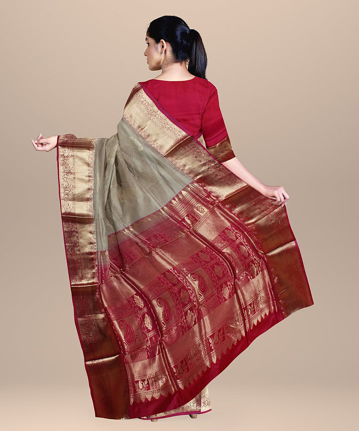 Beige pink handwoven karnataka silk saree