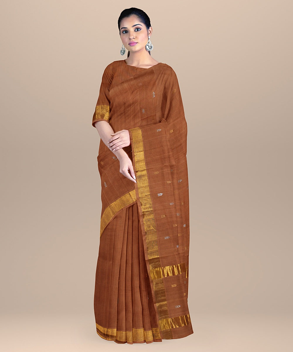 Brown handwoven venkatagiri cotton saree