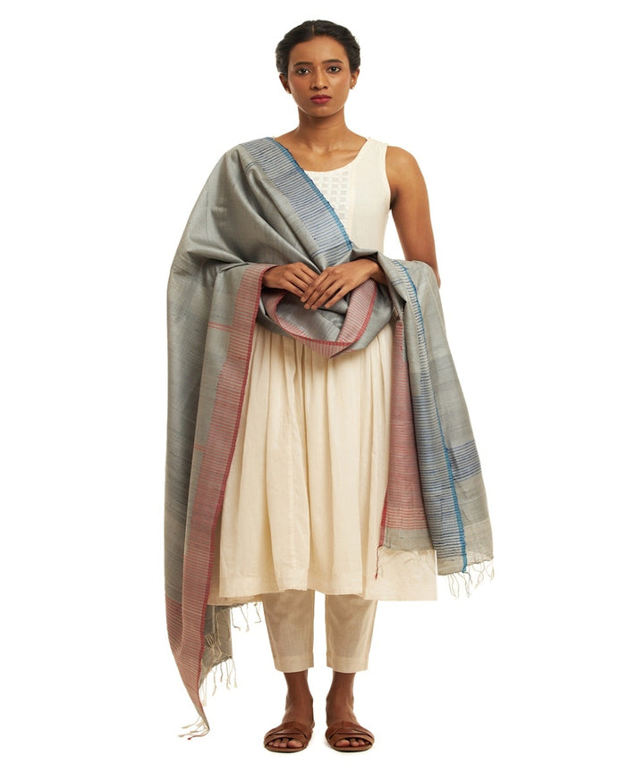 Blue tussar silk hand woven kosa dupatta