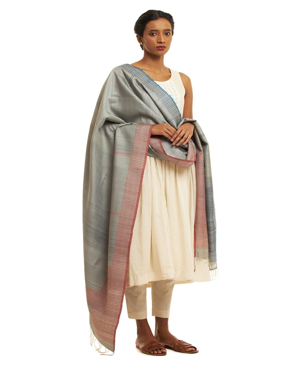 Blue tussar silk hand woven kosa dupatta