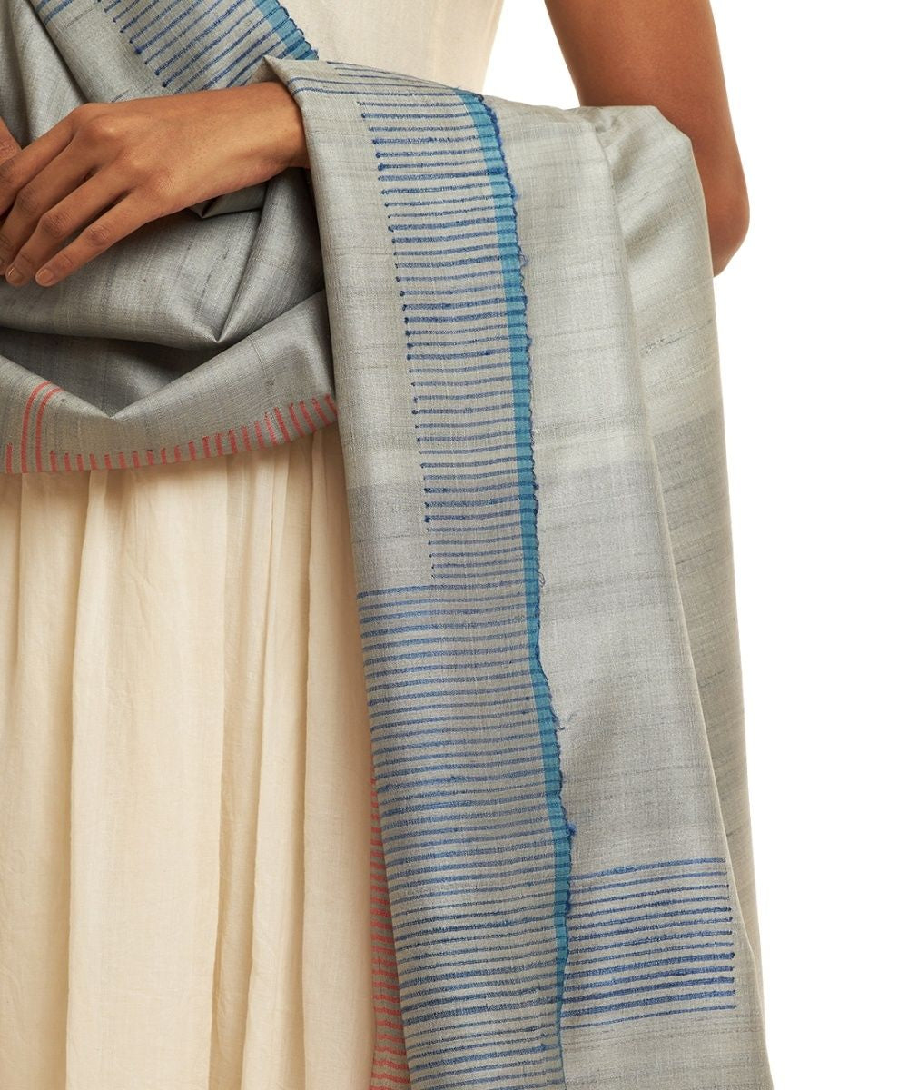Blue tussar silk hand woven kosa dupatta