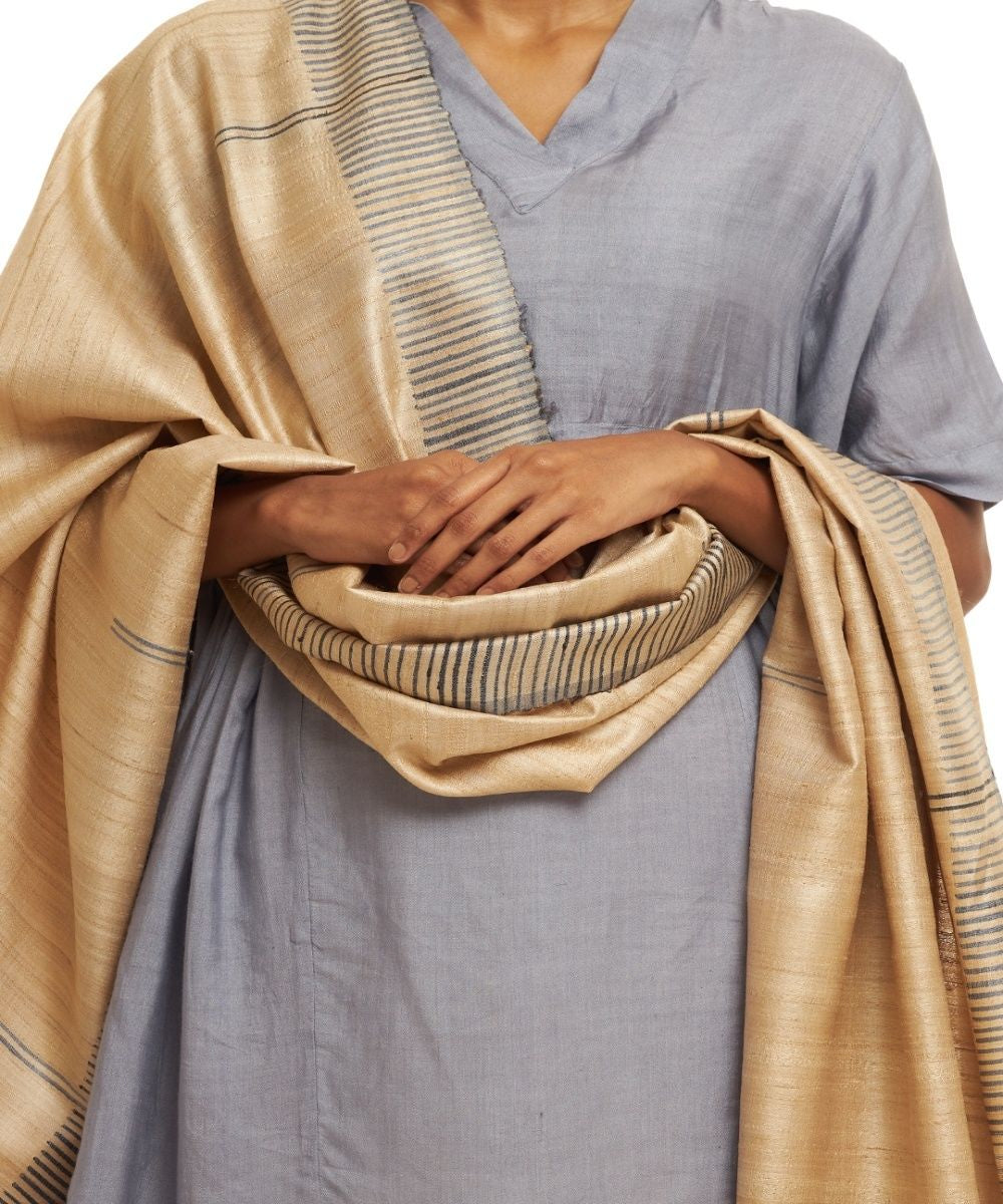 Offwhite tussar silk handwoven kosa dupatta