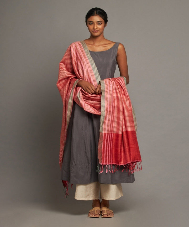 Red tussar silk kosa handloom dupatta