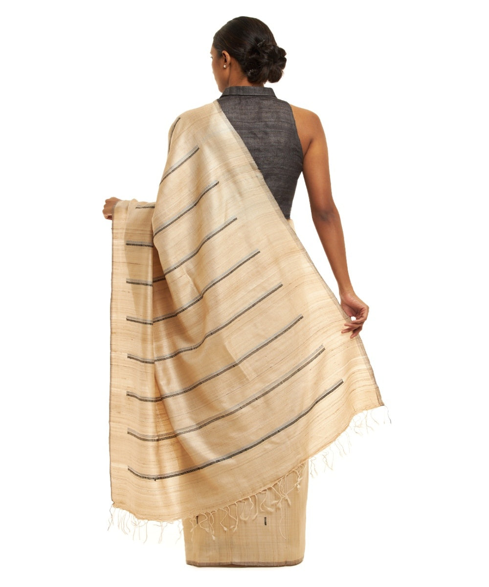Off white tussar silk hand woven chhattisgarh kosa saree