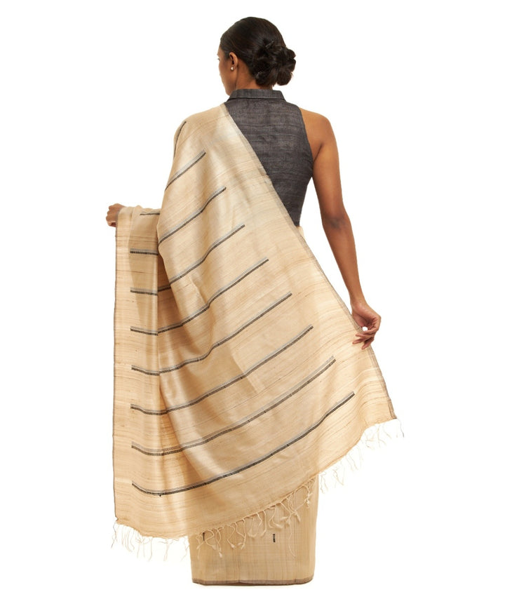 Off white tussar silk hand woven chhattisgarh kosa saree