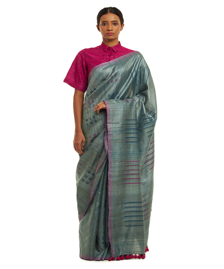 Green handwoven tussar silk chhattisgarh kosa saree