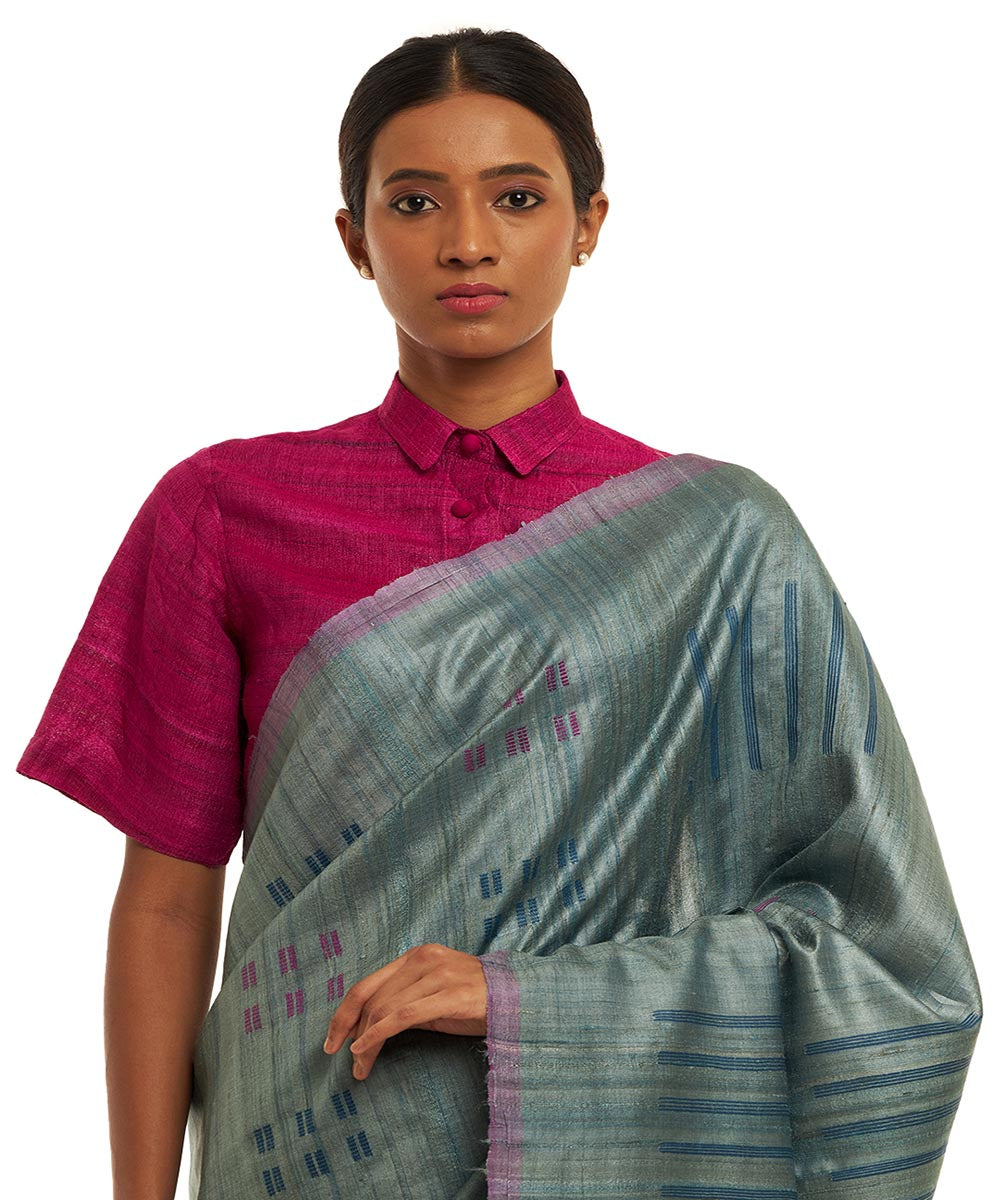 Green handwoven tussar silk chhattisgarh kosa saree