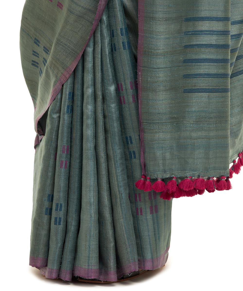 Green handwoven tussar silk chhattisgarh kosa saree