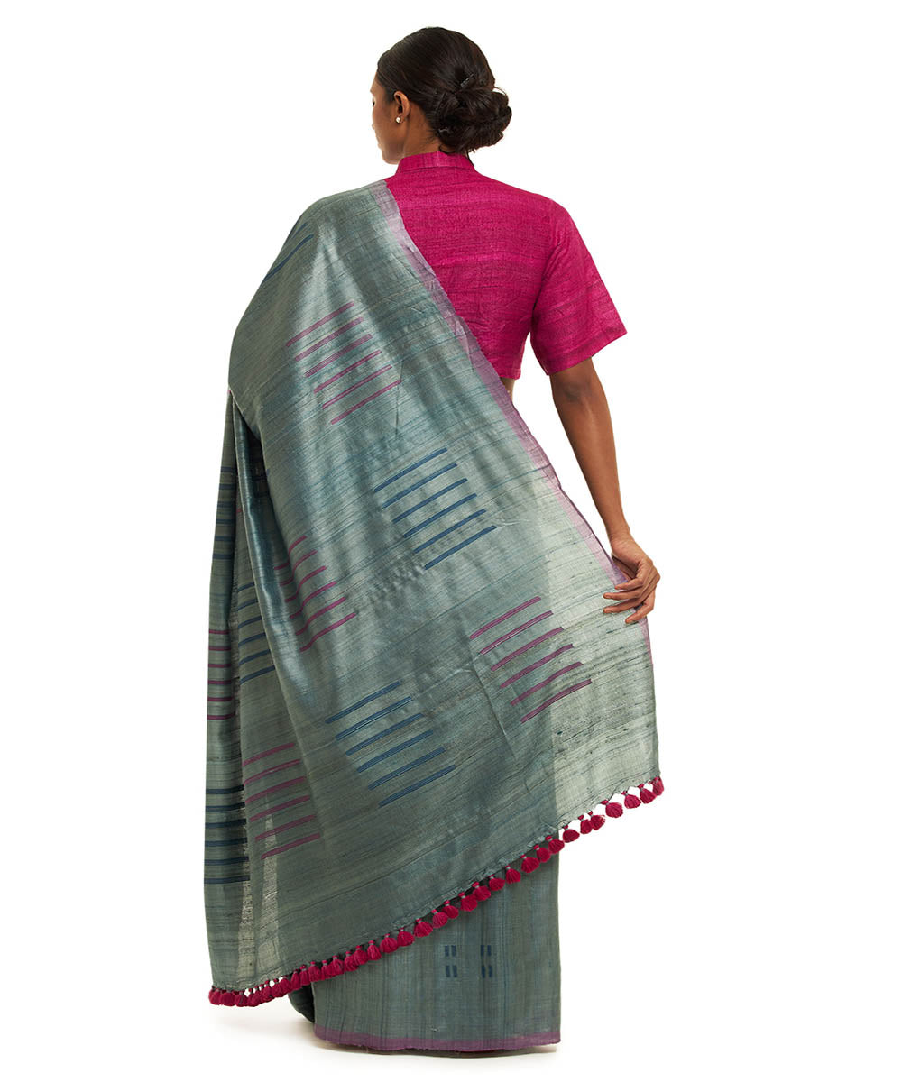 Green handwoven tussar silk chhattisgarh kosa saree