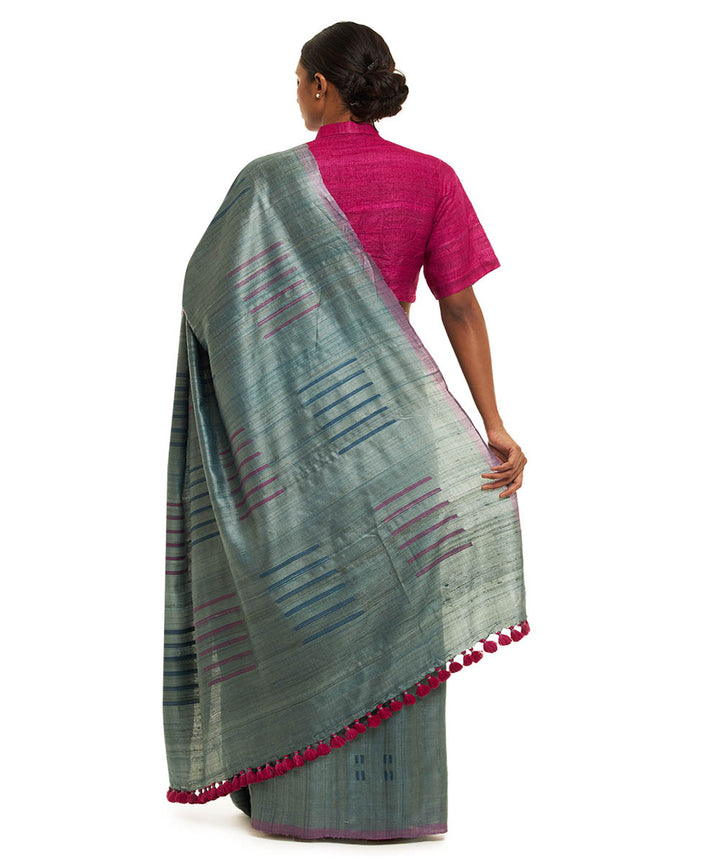 Green handwoven tussar silk chhattisgarh kosa saree