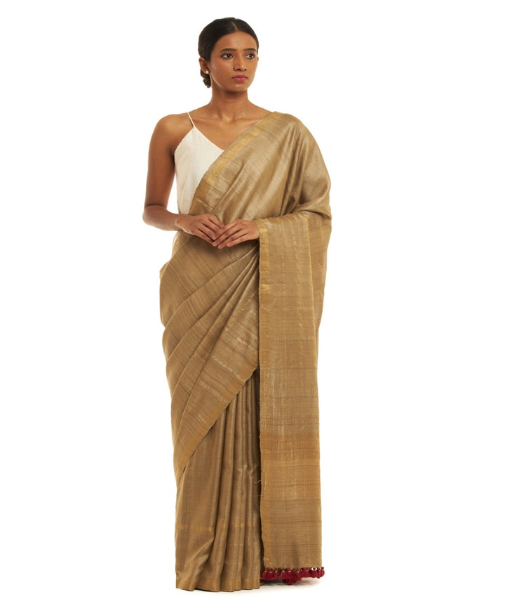 Grey tussar silk hand loom chhattisgarh kosa saree
