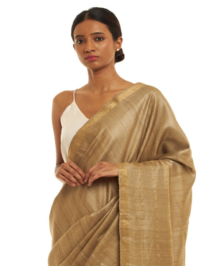 Grey tussar silk hand loom chhattisgarh kosa saree