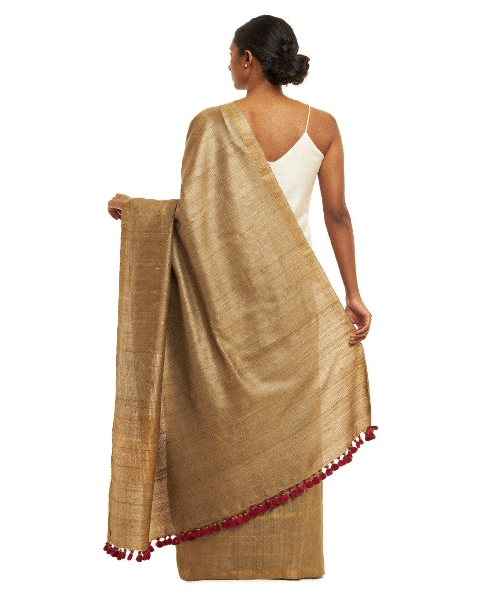 Grey tussar silk hand loom chhattisgarh kosa saree