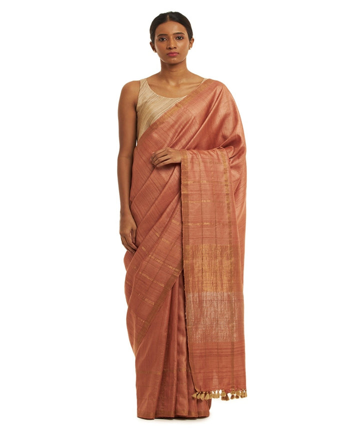 Red tussar silk handwoven chhattisgarh kosa saree