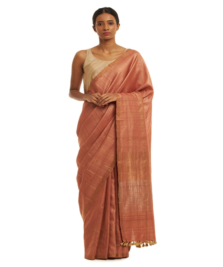 Red tussar silk handwoven chhattisgarh kosa saree