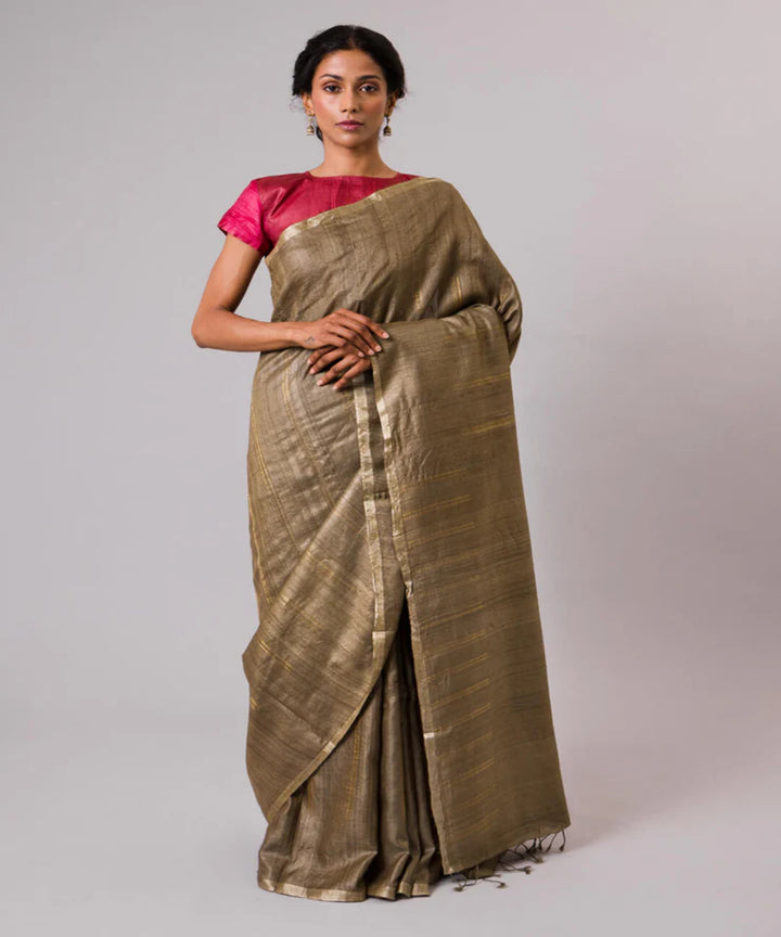 Grey tussar silk hand-loom chhattisgarh kosa saree
