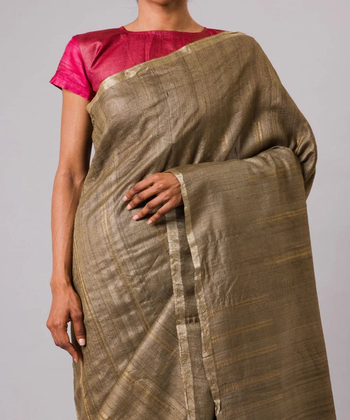 Grey tussar silk hand-loom chhattisgarh kosa saree