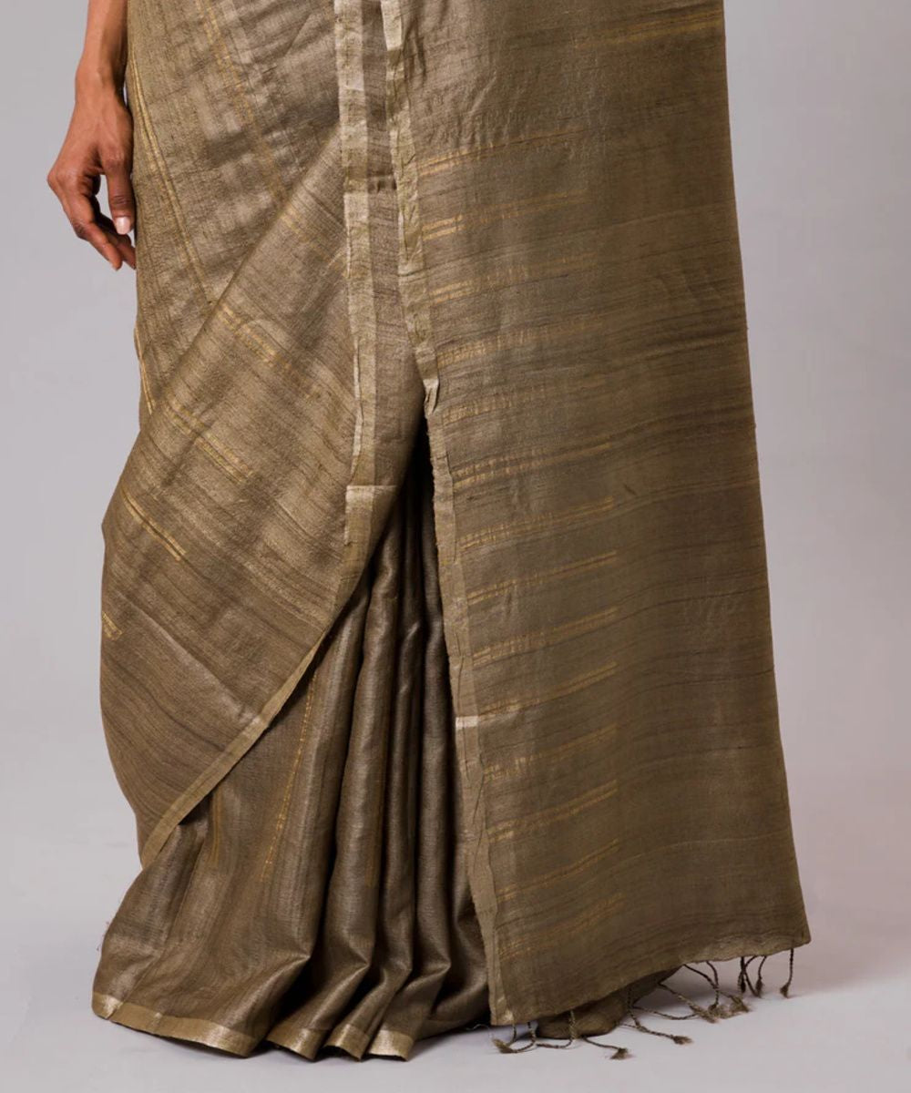 Grey tussar silk hand-loom chhattisgarh kosa saree