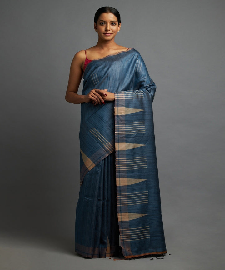 Sapphire blue tussar silk hand woven chhattisgarh kosa saree