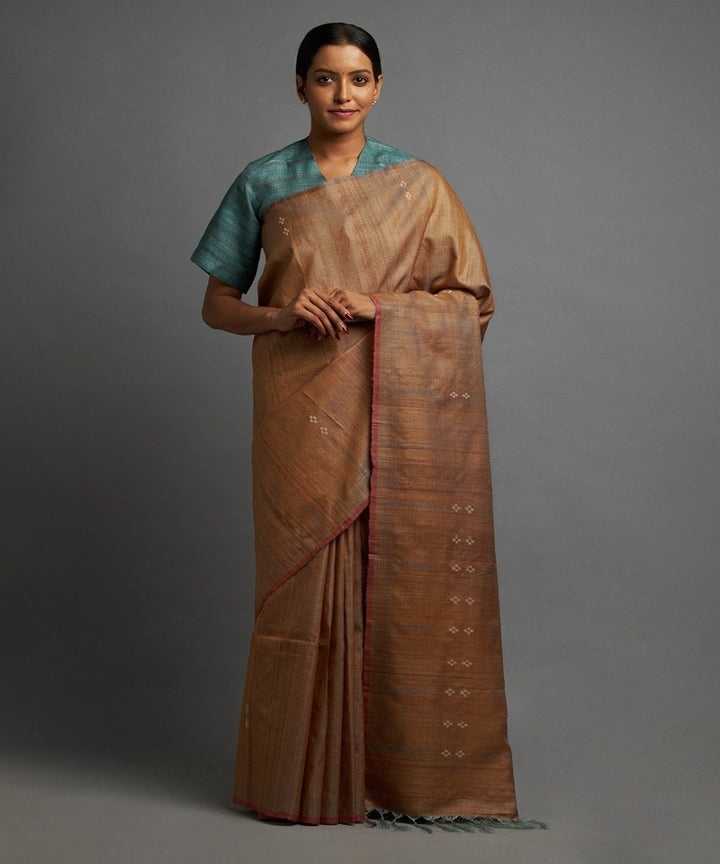 Sienna brown tussar silk handwoven chhattisgarh kosa saree