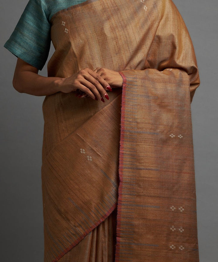 Sienna brown tussar silk handwoven chhattisgarh kosa saree