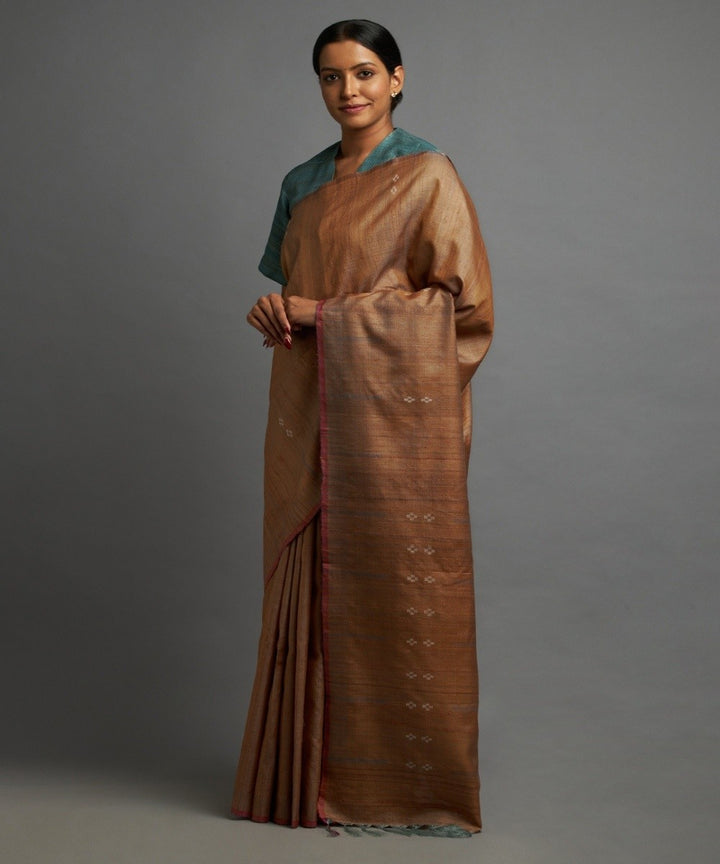 Sienna brown tussar silk handwoven chhattisgarh kosa saree