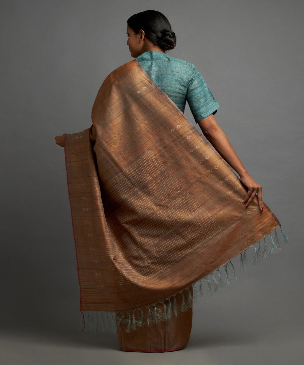 Sienna brown tussar silk handwoven chhattisgarh kosa saree